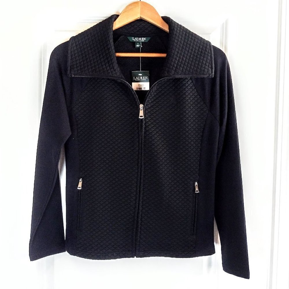 Lauren Ralph Lauren Black Quilted Full Zip Cardigan NWT